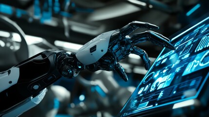 Obraz premium A robotic arm in a futuristic home automation factory, assembling smart home devices with AI precision for domestic use, Smart-tech style