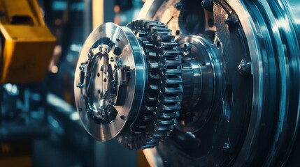 A robotic arm in a heavy duty industrial plant, assembling metal components with AI precision for construction machinery, Industrial-tech style