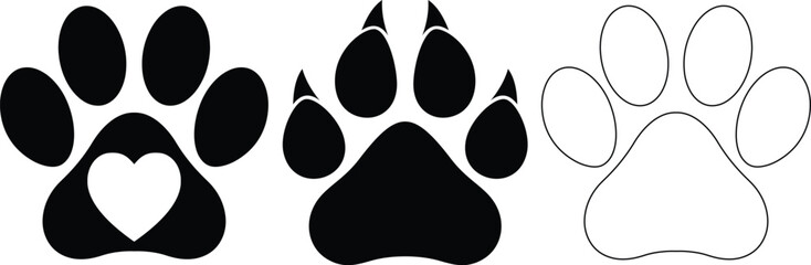 Paw Print Vector Set – Cute Animal Footprint Clipart Collection – Dog, Cat, Bear, Wolf, and Wildlife Tracks – Black Silhouette Pet Paws for Stickers, Logos, Patterns, and Digital Art