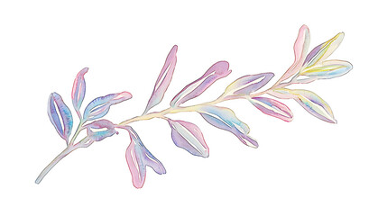 Obraz premium A watercolor painting of a leafy branch with a rainbow of colors