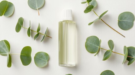 Pure botanical essence infused with fresh eucalyptus leaves, spa and aromatherapy concept, ultra-clear high-resolution details