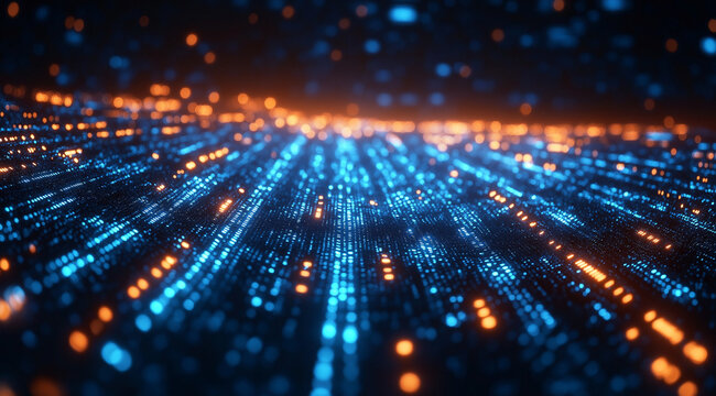 Futuristic digital technology background with binary code and light rays