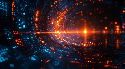 Obraz premium Futuristic digital technology background with binary code and light rays