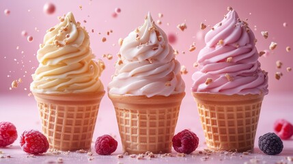 Delicious Ice Cream Treats in Colorful Cones