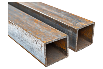 Old box steel with used rusty metal surface on white background.