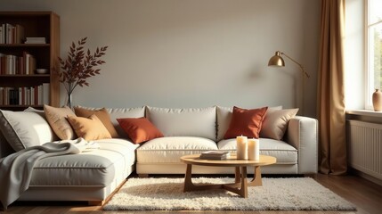 Modern Living Room Interior Design with Cozy Sectional Sofa and Autumnal Decor