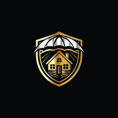 Obraz premium Insurance Home Security Shield Icon Logo Design Vector Template. Graphic Design Element. Real estate security shield with house and umbrella vector logo design template.