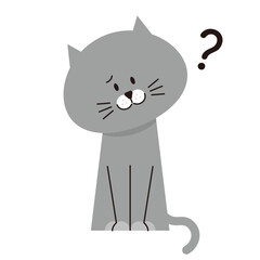疑問に思っているグレーの猫のイラスト