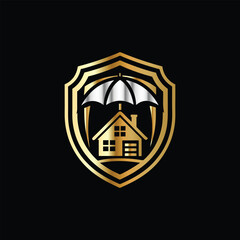Insurance Home Security Shield Icon Logo Design Vector Template. Graphic Design Element. Real estate security shield with house and umbrella vector logo design template.