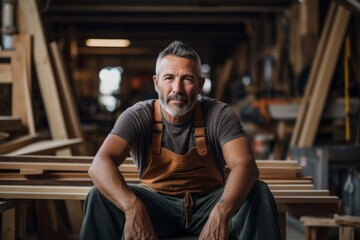 Fototapeta premium Portrait of a middle aged Hispanic male carpenter