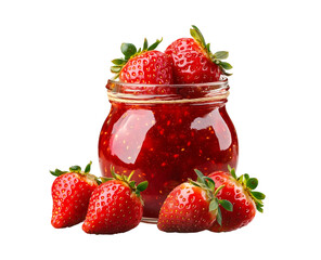 Sweet and Delicious Strawberry Jam with Whole Fresh Strawberries Isolated on Transparent Background