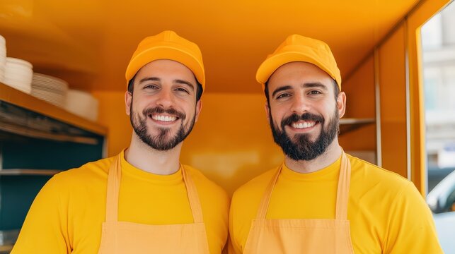 Chefs Working Together in a Bright Fusion Food Truck Creating Delicious Culinary Experiences