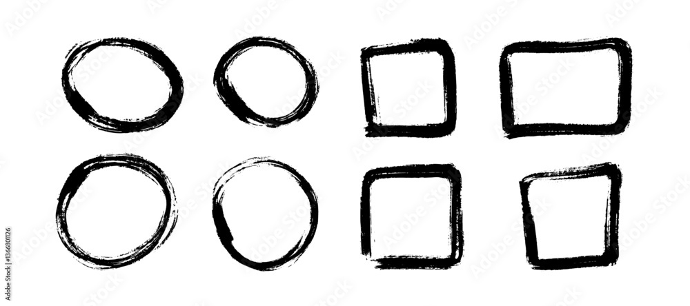 Poster dry paint stain set. black grunge ink frame collection. square and circle brush stroke element pack.