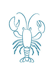 Chalk silhouette lobster. Doodle marine creature with unique shape. Underwater scene in ocean, playful graphic style, ideal for aquarium or seafood related projects.