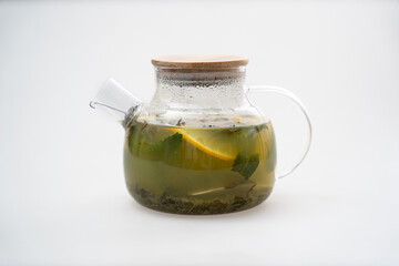 glass jar with green tea