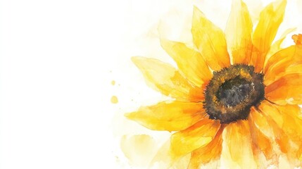 Watercolor sunflower, artistic floral, white background, close-up, botanical, nature, poster design