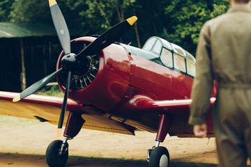 Happy ground crew prepared private light plane for take off