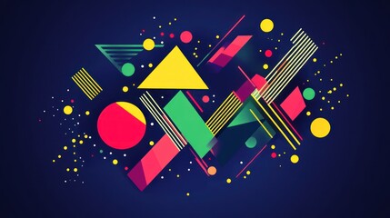 Abstract geometric shapes, vibrant colors, dark background, design element