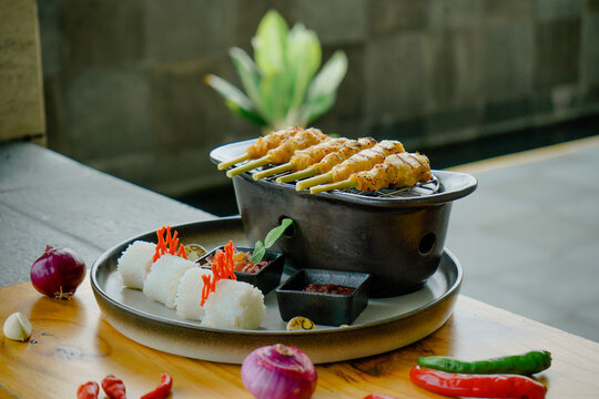 Balinese Satay Lilit &ndash; Grilled Lemongrass Skewers with Rice and Sambal