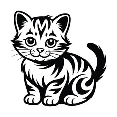 Cute Tribal Kitten Vector Illustration – Black and White Cat Design for Logos, Stickers, and Tattoos