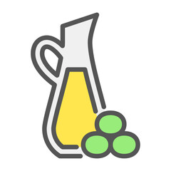 Olive Oil filled outline icon. Olive Oil color line illustration.
