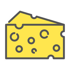 slice of Cheese filled outline icon. Cheese color line illustration.
