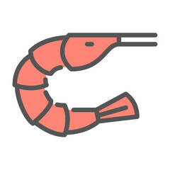 Shrimp filled outline icon. Shrimp color line illustration.
