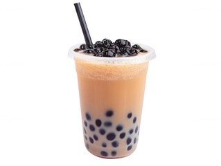 Classic Milk Tea with Boba Pearls, Refreshing Beverage Transparent Background
