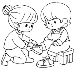 Creative Coloring Book : Kid Helping Each Other