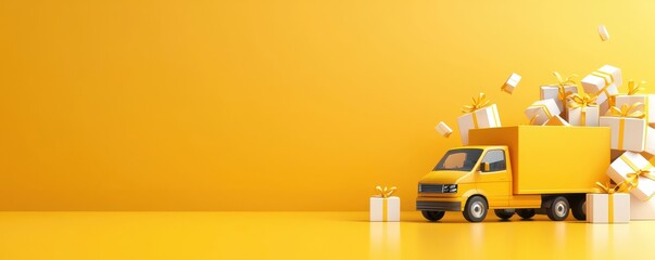 Delivery van filled with colorful gift boxes and packages ready for holiday season deliveries and efficient e commerce shipping services  Concept of successful logistics online retail business