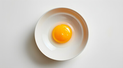 Minimalistic and Symmetric Close-Up of a Bright Yellow Egg Yolk in a Pristine White Bowl, Symbolizing Freshness and Simplicity
