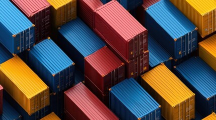 Fototapeta premium Stacked Multicolored Shipping Containers in Efficient Freight Logistics System for Global Trade and Commerce