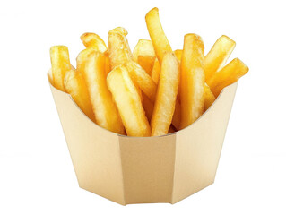 Classic Fast Food French Fries in Cardboard Packaging Transparent Background