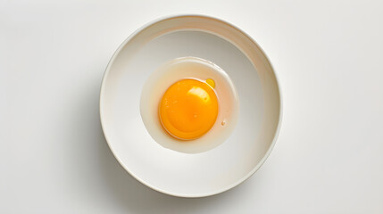 Minimalistic and Symmetric Close-Up of a Bright Yellow Egg Yolk in a Pristine White Bowl, Symbolizing Freshness and Simplicity