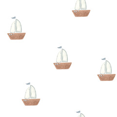 watercolor seamless pattern sailboat illustration for kids