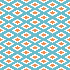 Seamless Geometric Diamond Pattern in Aqua Blue and Orange on White Background
