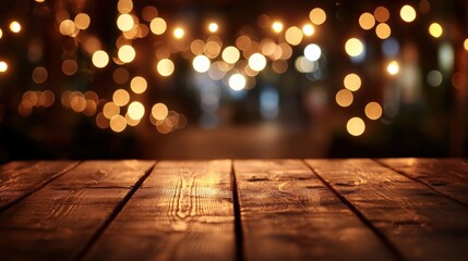 Rustic Wooden Tabletop Against a Bokeh Background