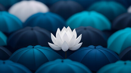 Obraz premium White Lotus Flower Among Blue Umbrellas