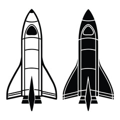 Rocket icon, Space ship vector silhouette, space shuttle launch vector Design
