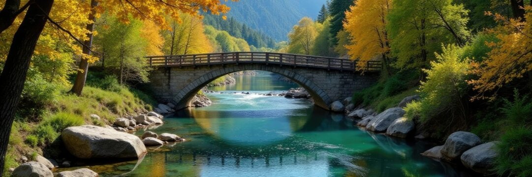 Bridge spanning over river in East Lyn Valley, natural scenery, water features, east lyn valley