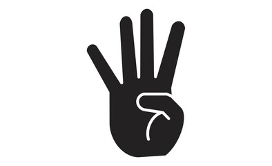 数字の4を表す手のイラストアイコン・線画スタイル