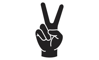 ピースサインをする手のイラストアイコン・線画スタイル