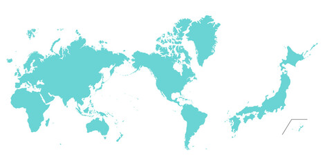 水色の日本地図と世界地図のシルエットイラスト