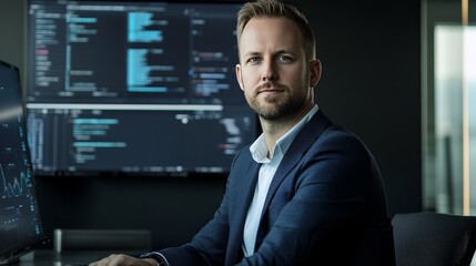 A blockchain architect building AI powered decentralized platforms for crypto based voting and governance, futuristic governance center with live data, High-tech style