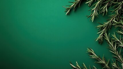 Obraz premium Fresh Rosemary Sprigs on a Deep Green Background