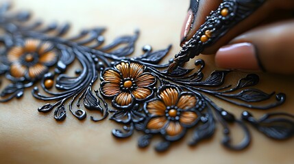 Fototapeta premium Henna artist creating floral design on skin (1)