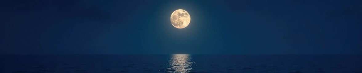 Full moon shining over a dark and peaceful sea at night, night, peaceful, luminous
