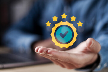 Concept of ISO certification and quality assurance standards control. Quality guarantee,...