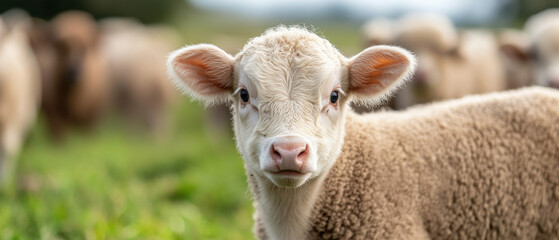 Obraz premium curious calf st in lush green field on smart farm showcasing sustainable agriculture