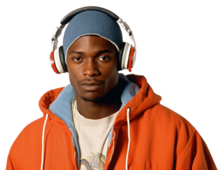 PNG  African-American man wearing headphone listening to music headphones photography portrait.